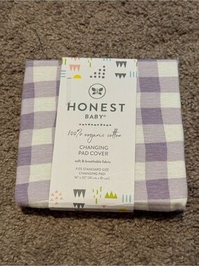 The Honest Company Lavender and White Gingham Changing Pad Cover